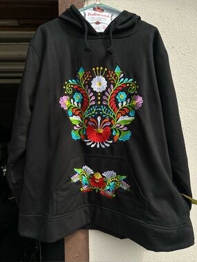 Black Hoodie Sweatshirt with Colorful Floral Embroidery